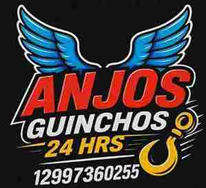 Logo marca da Anjos Guincho 24h representado por uma asa em azul e a descrição a seguir anjos guinchos 24h